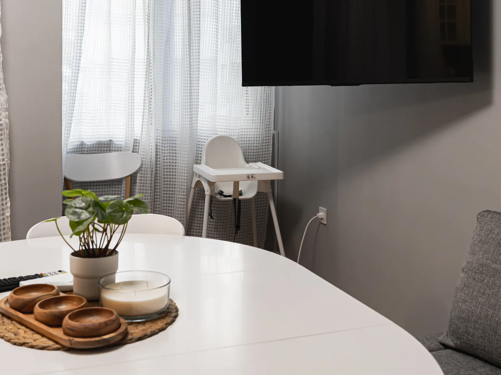 Dining table with a child's high chair